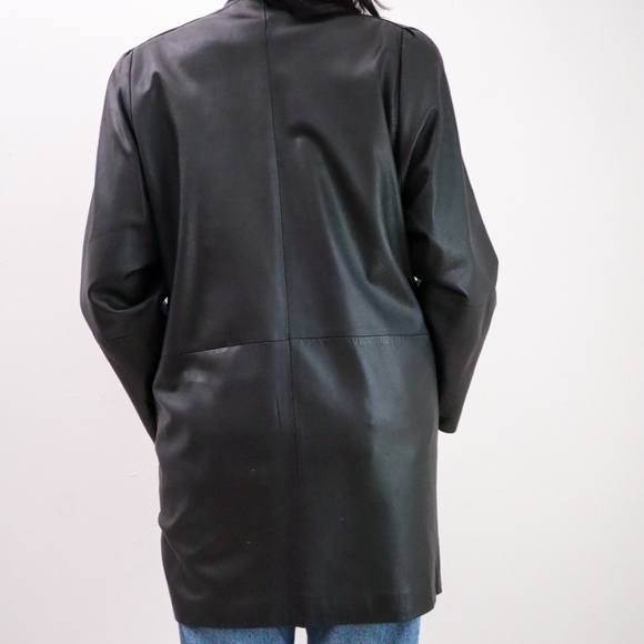 80s y2k Vintage Sheepskin winter black leather jacket coat / size M - Picture 9 of 9